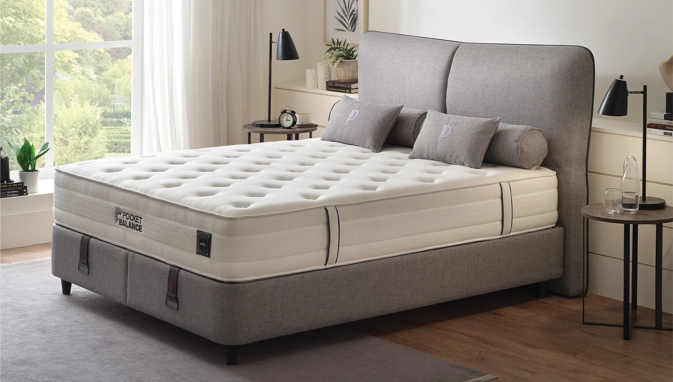 Тапицирано легло «Pocket Balance» + Матрак и табла - с място за съхранение, матрак с пробиотици и влакна Tencel