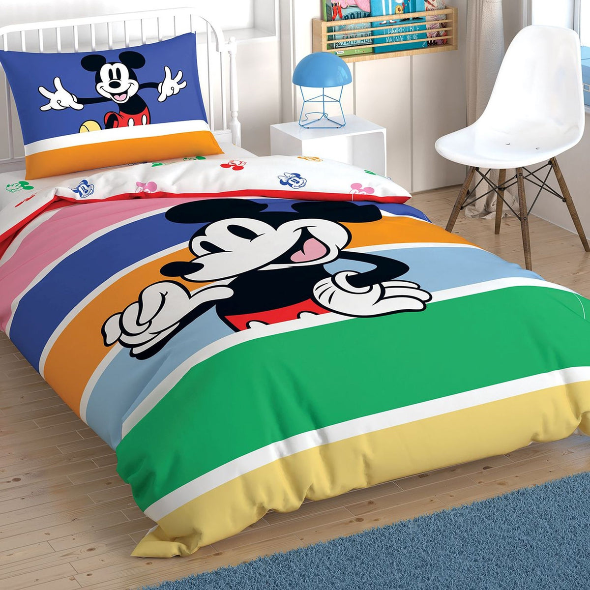 Детски спален комплект «Mickey Rainbow» - 3 части, памук, ранфорс