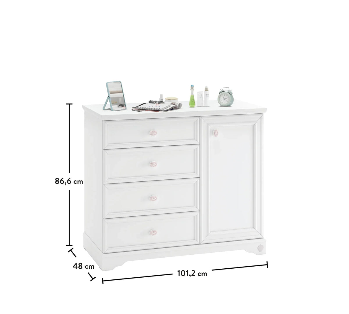Скрин «Rustic White» с четири чекмеджета и шкаф, размер 101х86х48см