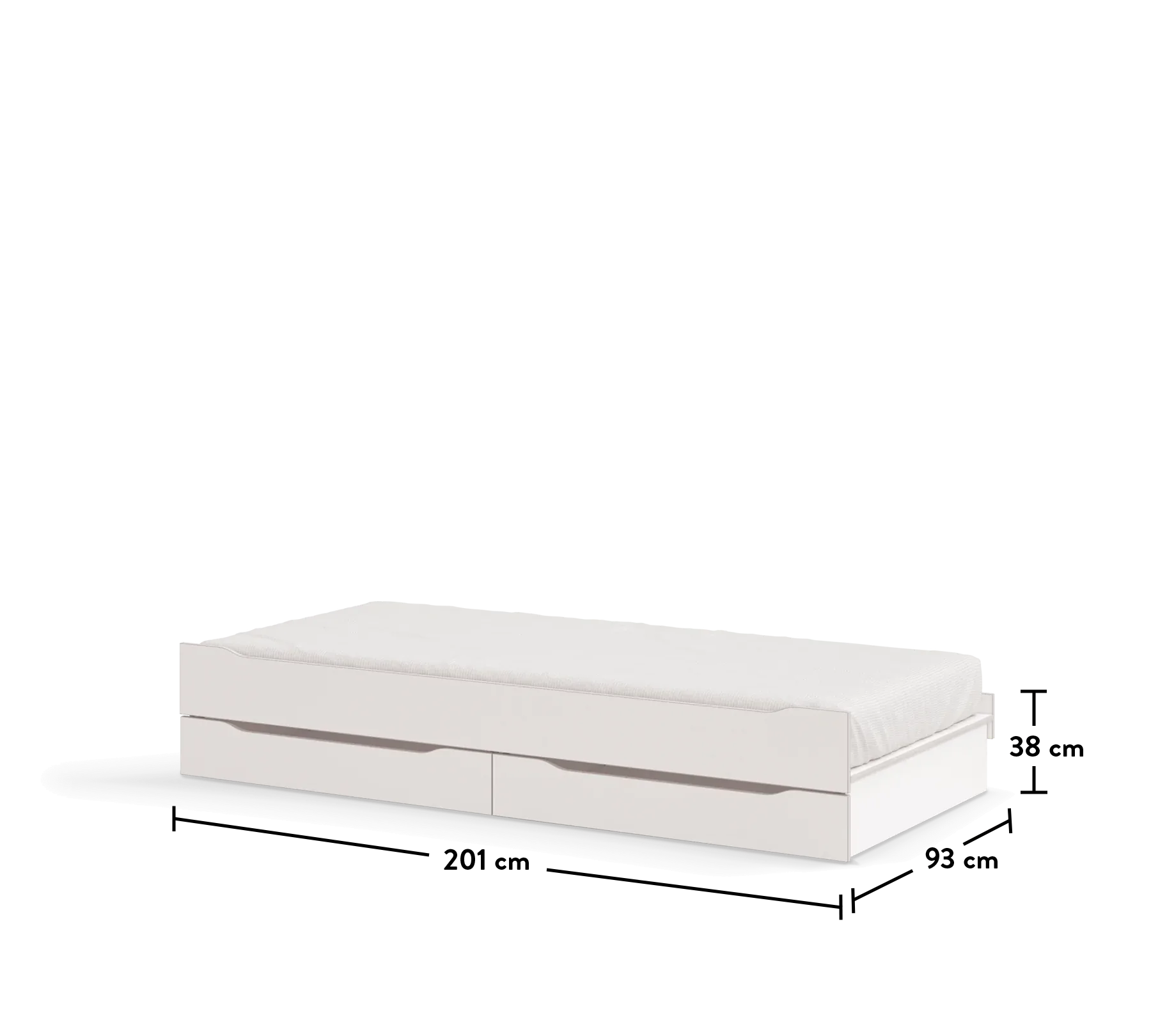 Издърпващо се чекмедже за легло «Studio White» + чекмеджета, за матрак 90x200см