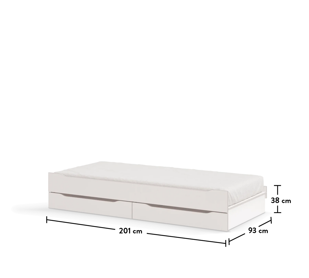 Издърпващо се чекмедже за легло «Studio White» + чекмеджета, за матрак 90x200см