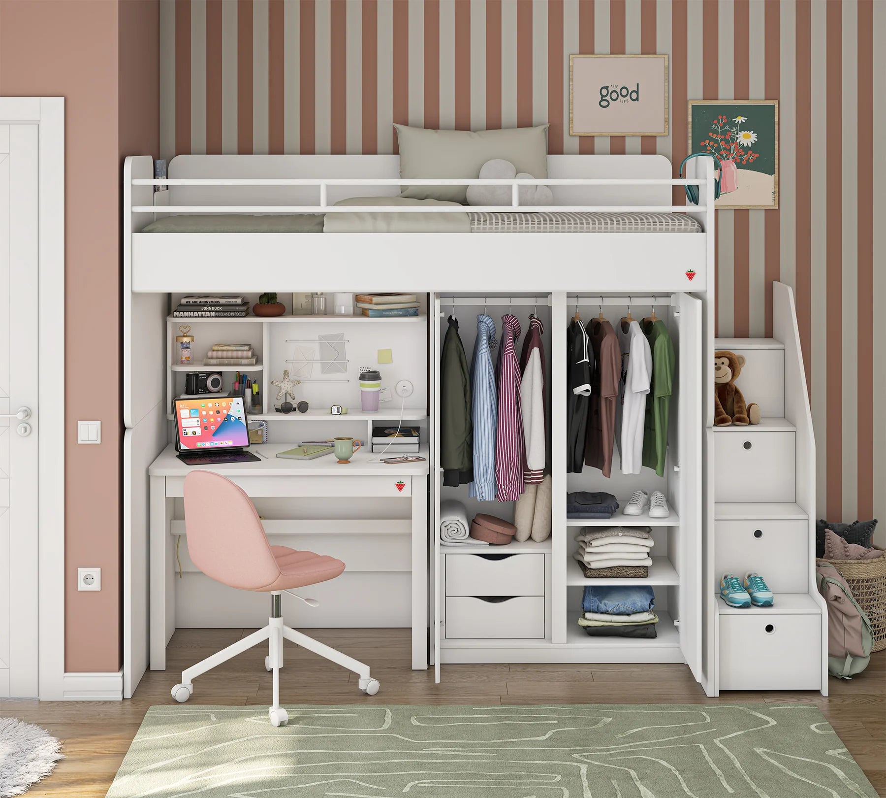 Гардероб «Studio White» - чекмеджета, рафтове и лост