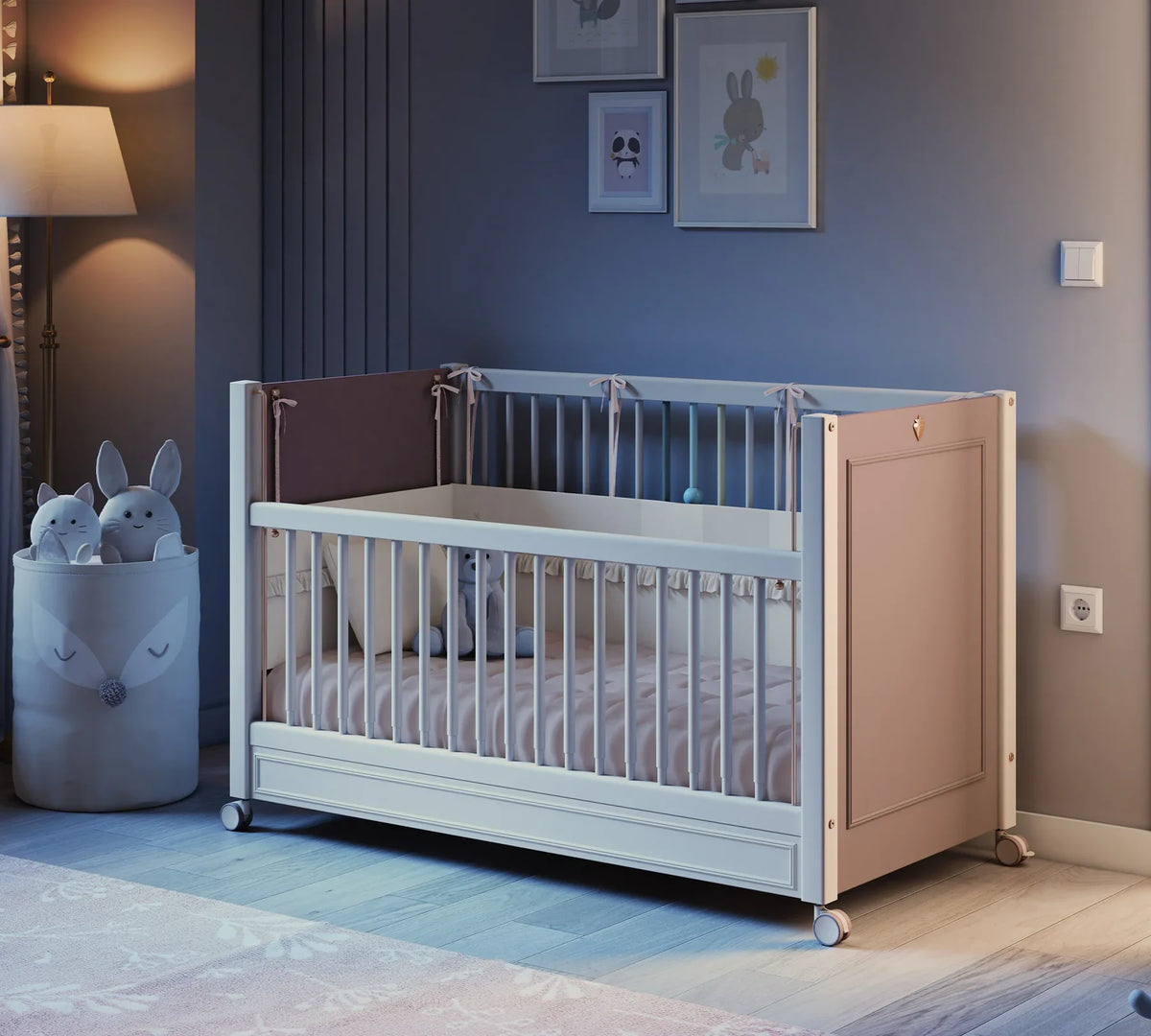 Бебешка кошара «Elegance Baby» с въртящи колелца и подвижна преграда, за матрак 60х120см