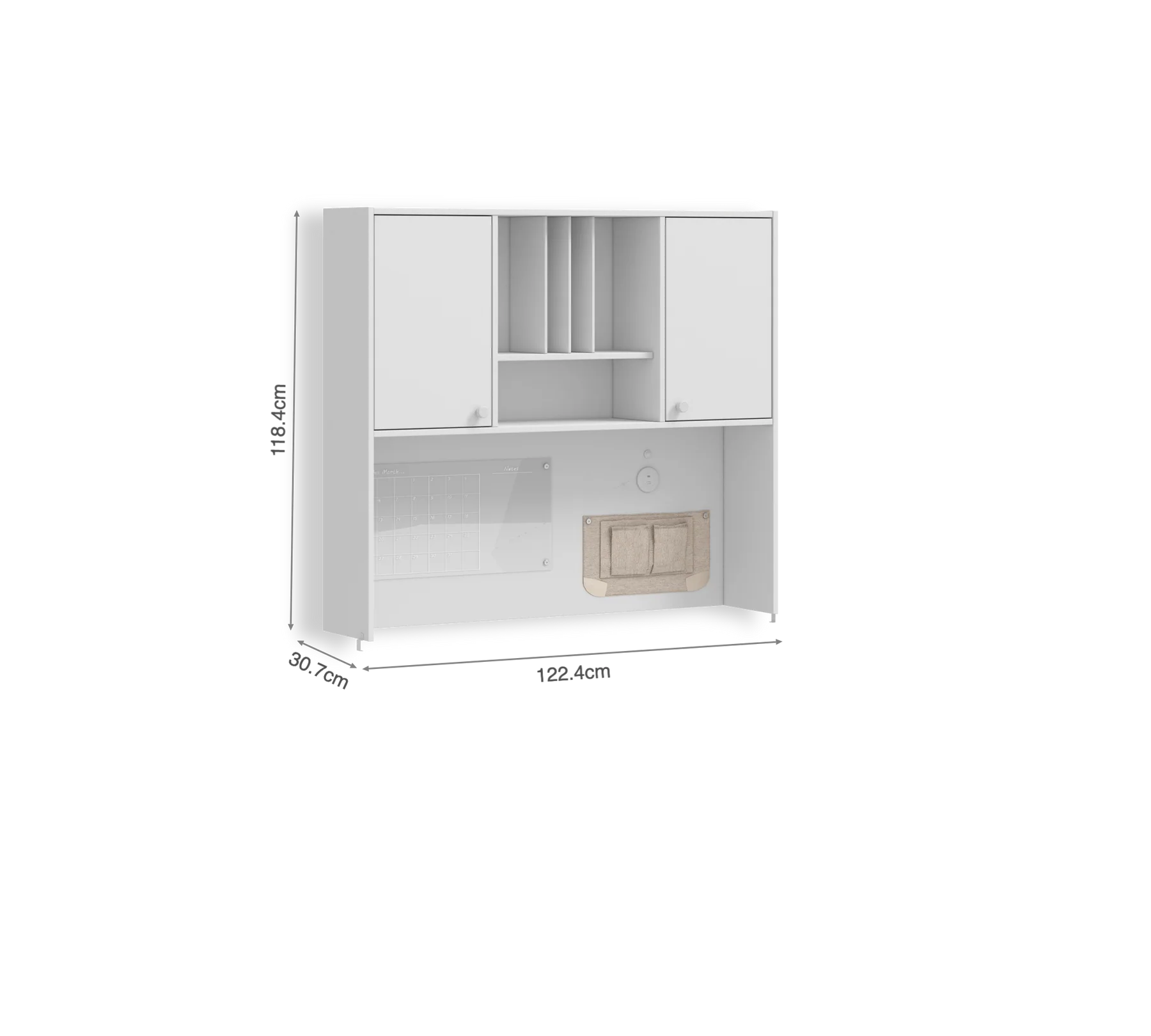 Надстройка за бюро «Varia White» + USB зарядна станция, размер 122x118x30см