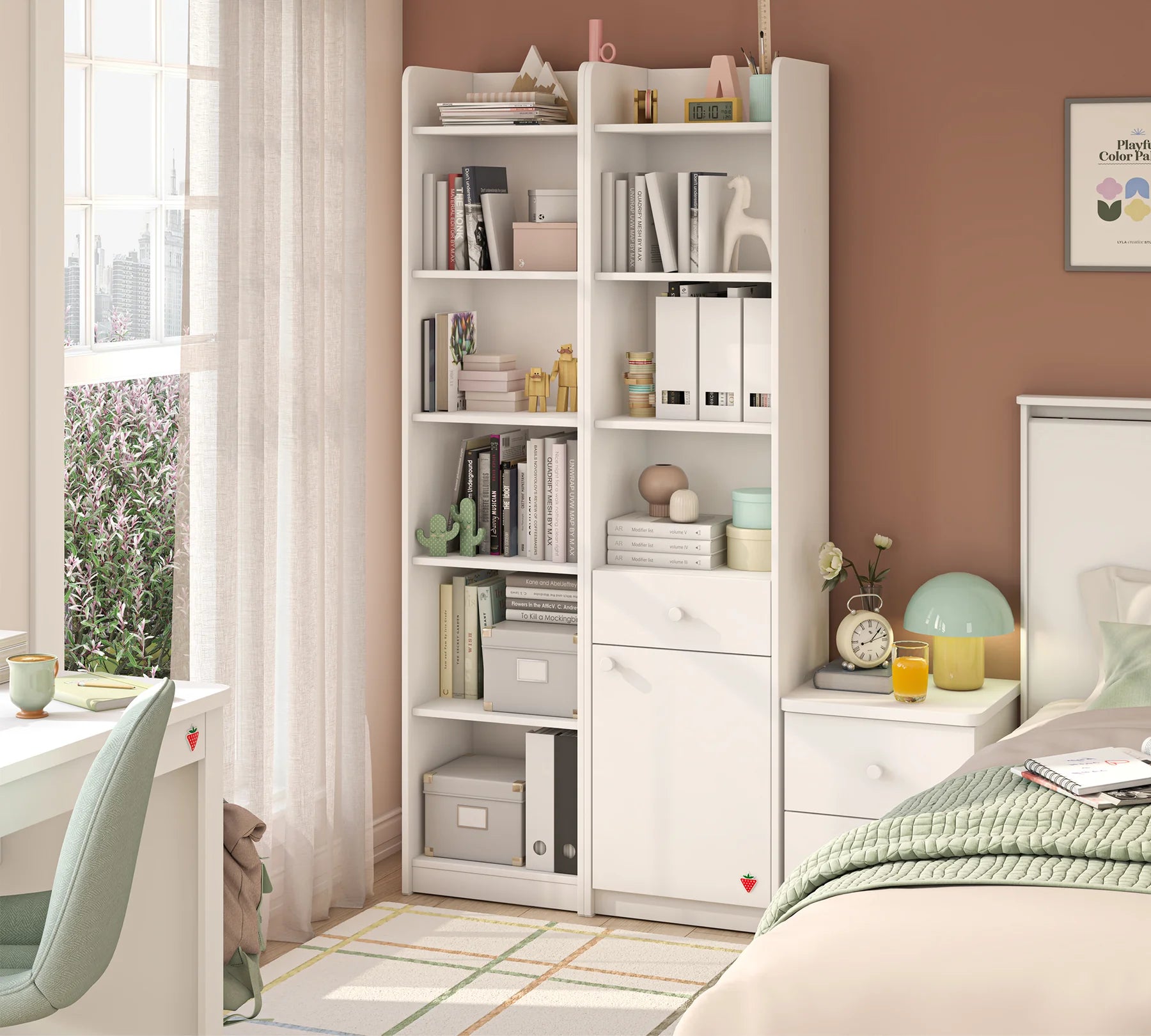 Библиотека «Varia White» + чекмедже и шкаф, размер 43x184x38см
