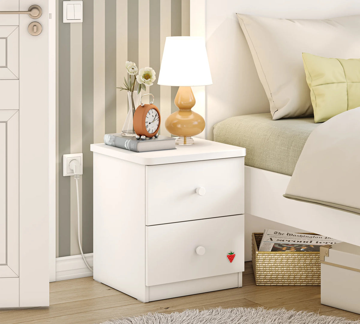 Нощно шкафче «Varia White» + две чекмеджета, размер 43х50х42см