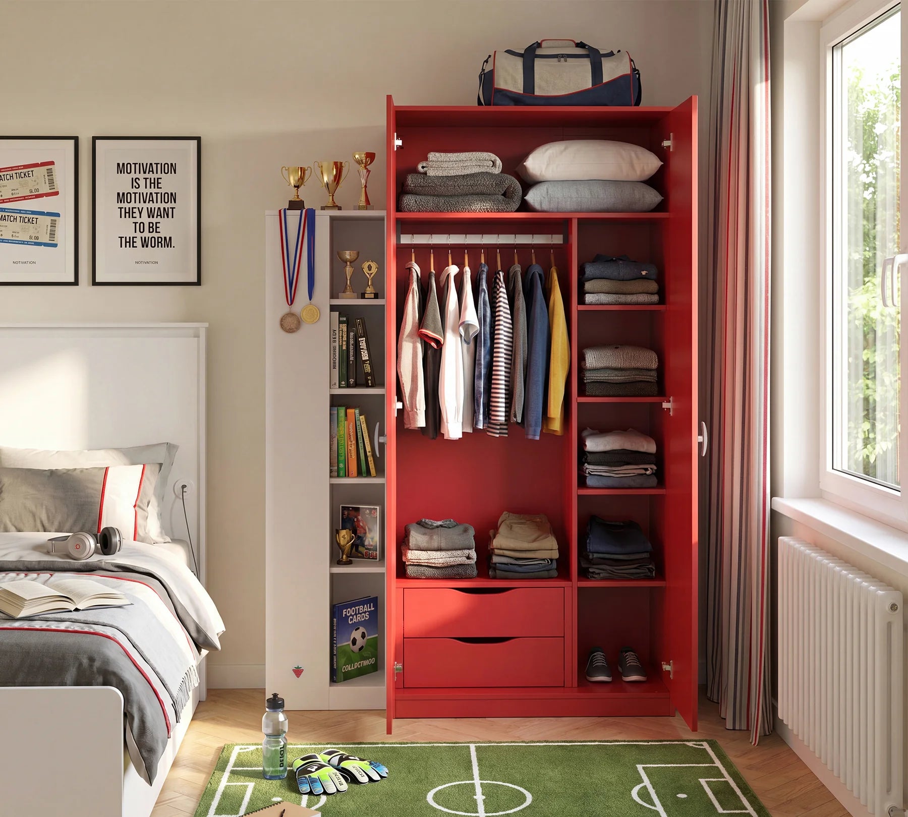 Двукрилен гардероб «Locker Red» - ширина 90см