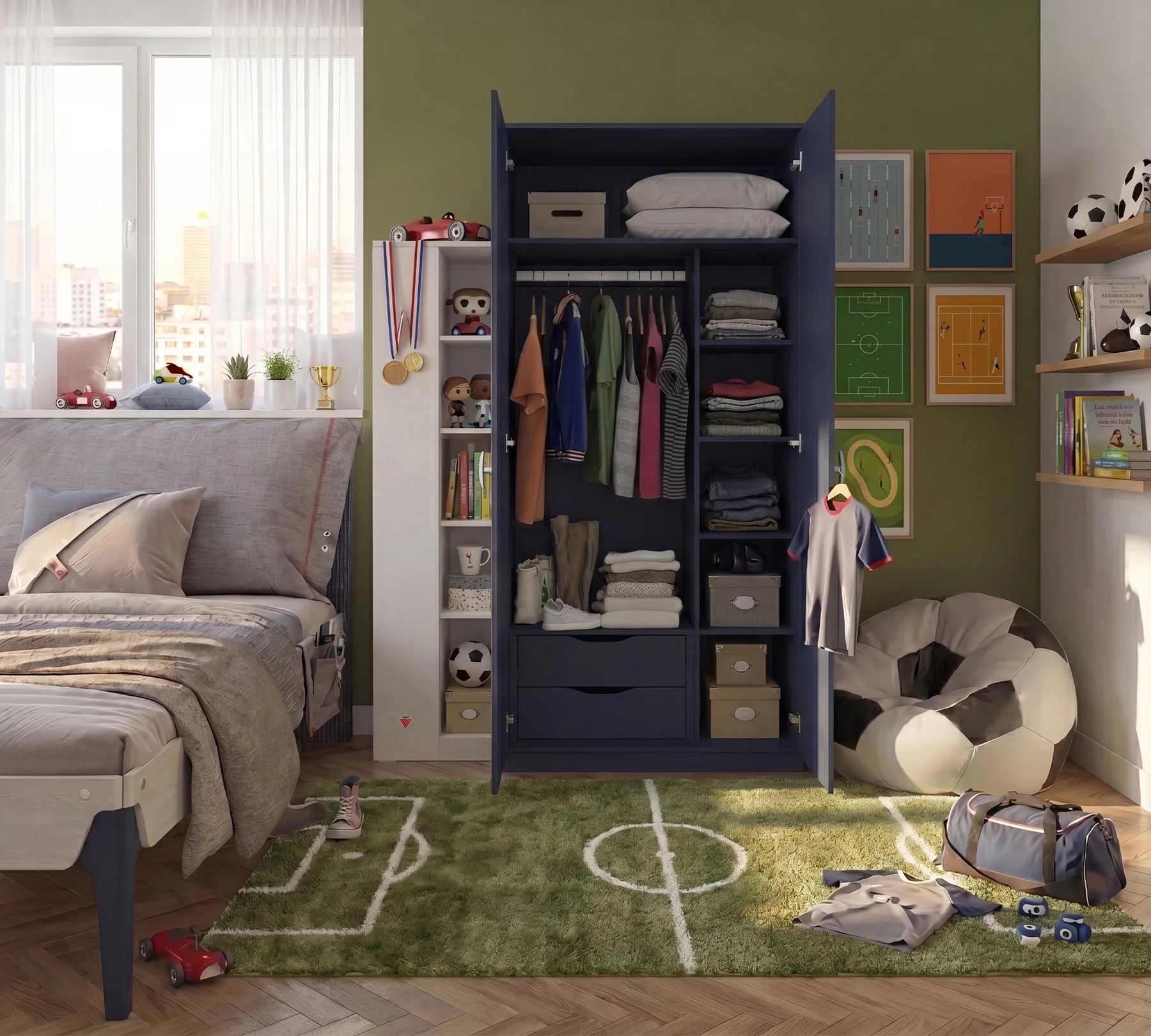 Двукрилен гардероб «Locker Dark blue» - ширина 90см