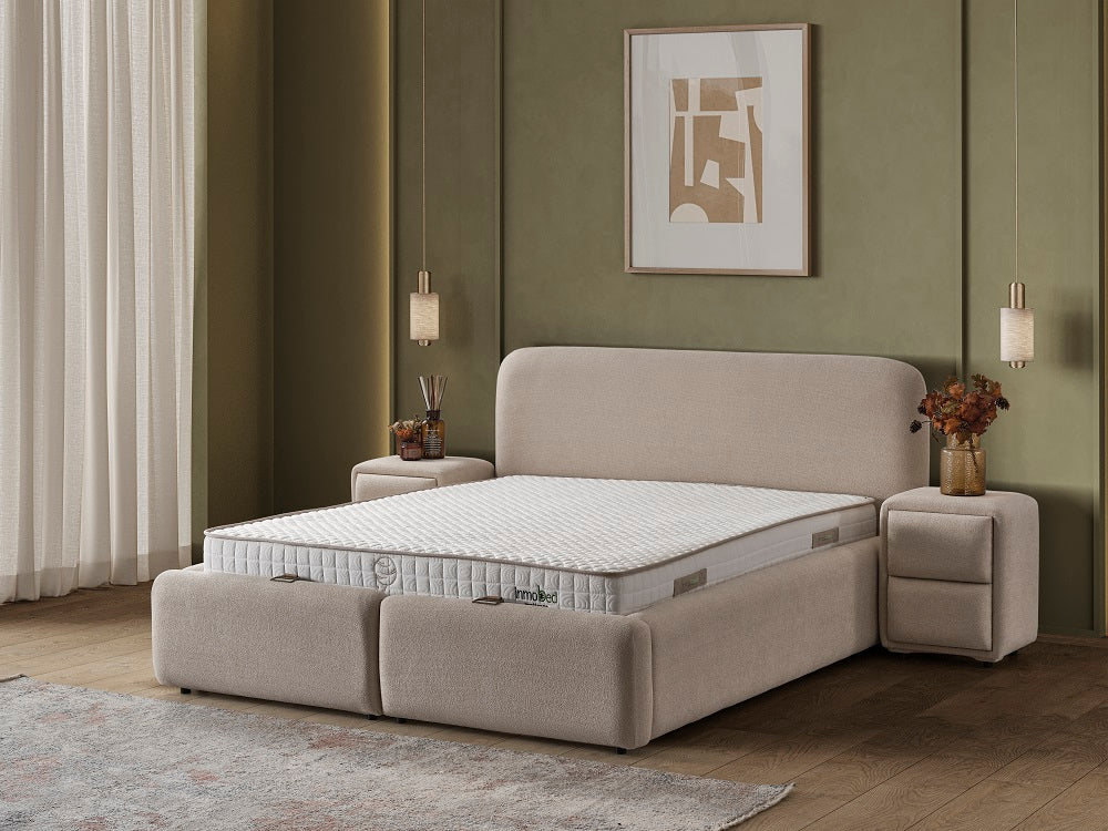 Тапицирано легло «Mars» + Матрак и табла - с място за съхранение, повдигащ механизъм, система за безшумно затваряне
