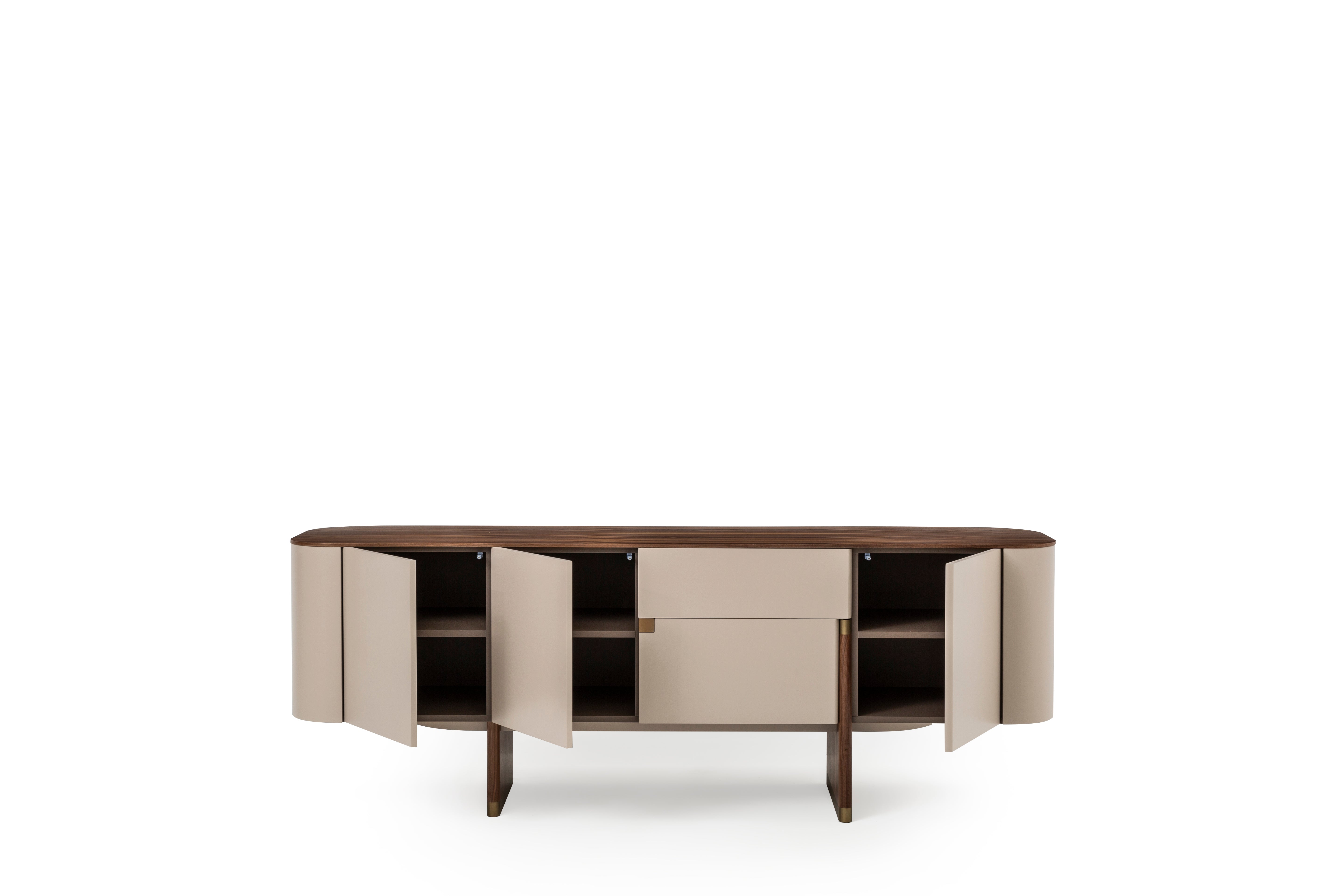 Бюфет «Delta Bej Walnut» с естествен фурнир, с две чекмеджета, размер 220х79х51см
