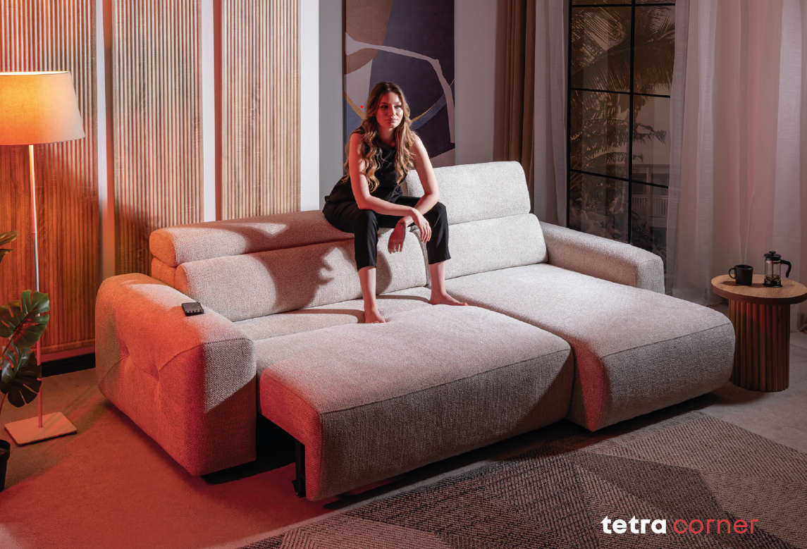 Ъглов разтегателен диван - легло «Tetra» + две декоративни възглавници