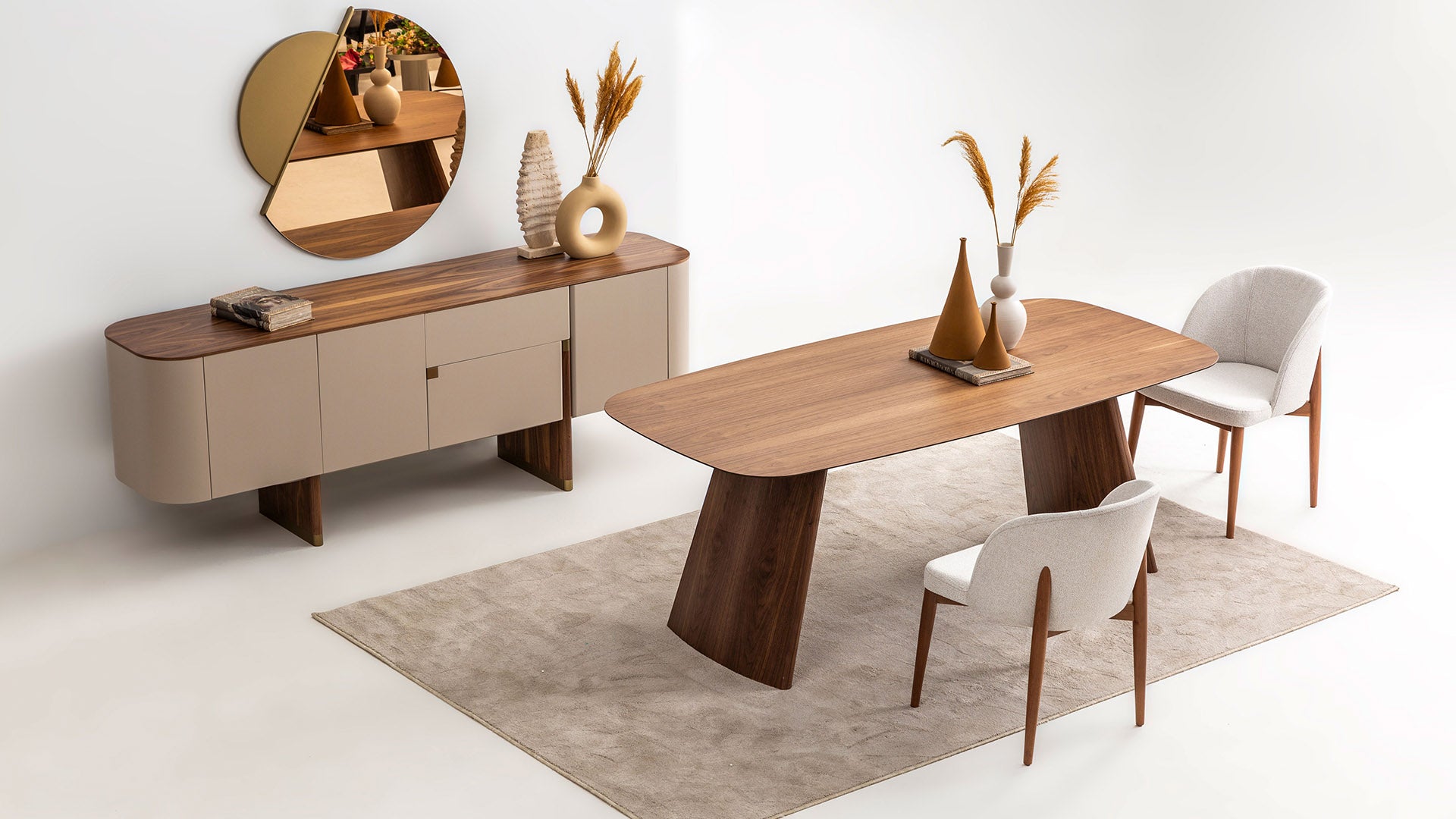 Бюфет «Delta Bej Walnut» с естествен фурнир, с две чекмеджета, размер 220х79х51см