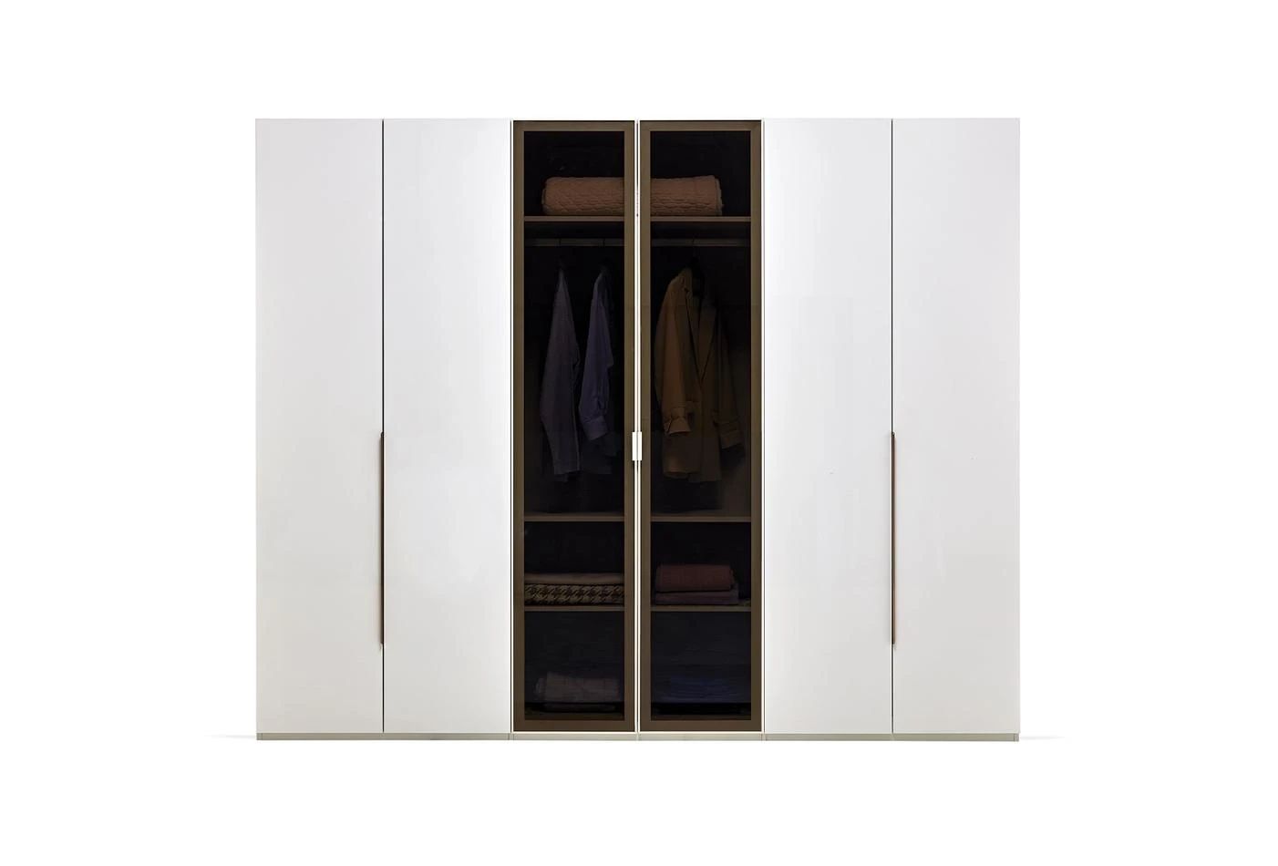 Шесткрилен гардероб «Legato White» - стъклени врати, ширина 272см