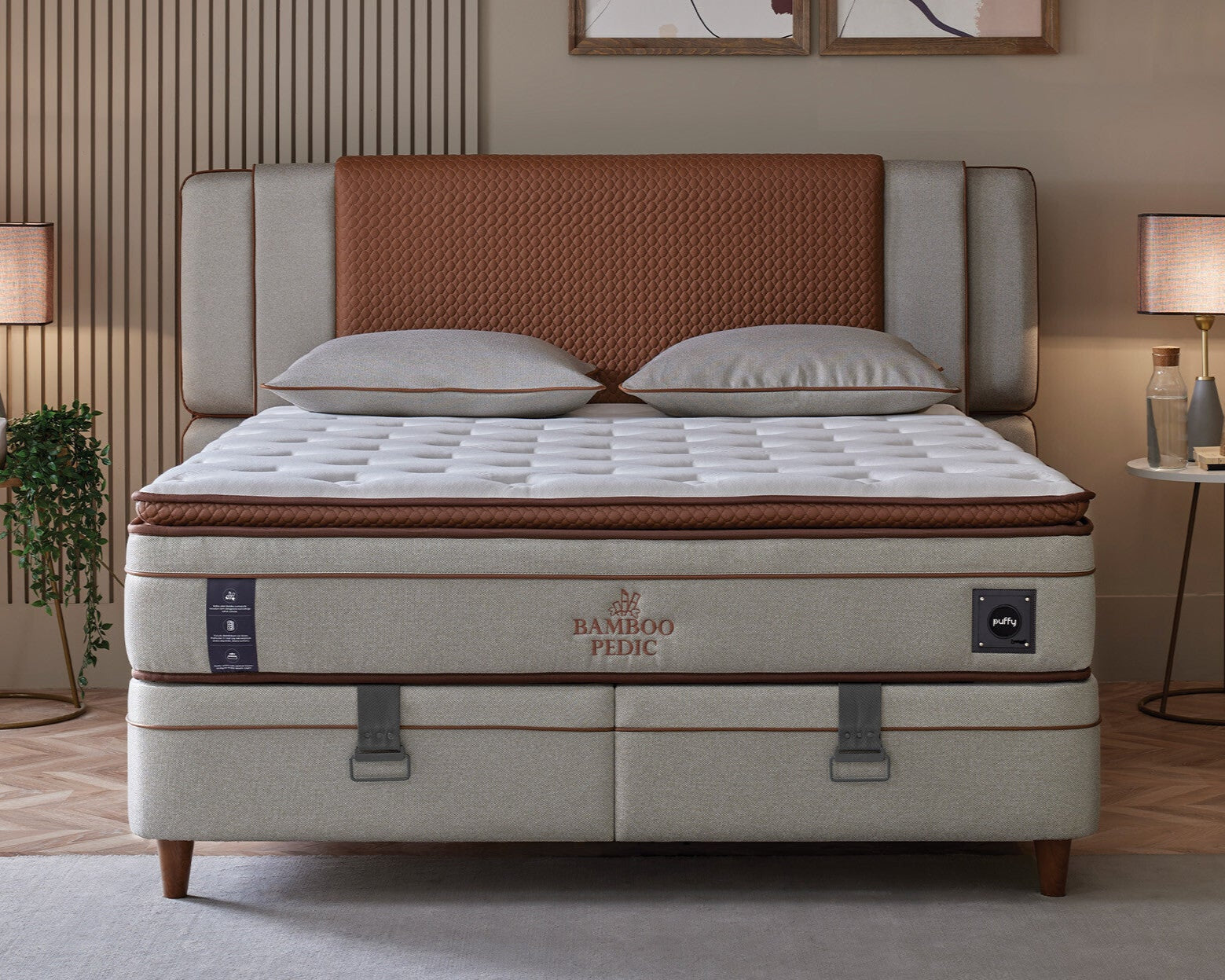 Тапицирано легло «Bamboo Pedic» + Матрак и табла - с място за съхранение, матрак с бамбукови влакна, с микрокапсули