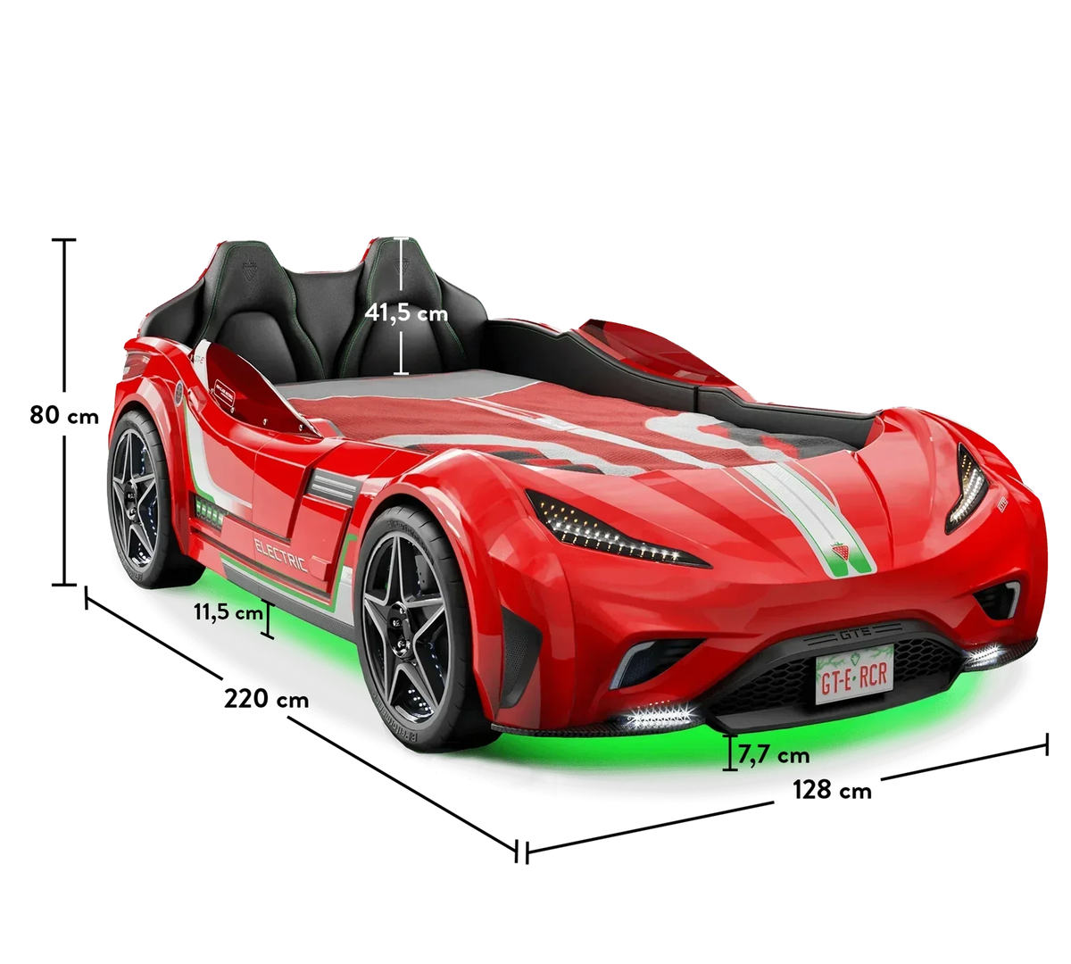 Легло-кола «GTE» + звук и LED осветление, с кожена тапицерия, цвят червен, за матрак 100х190см