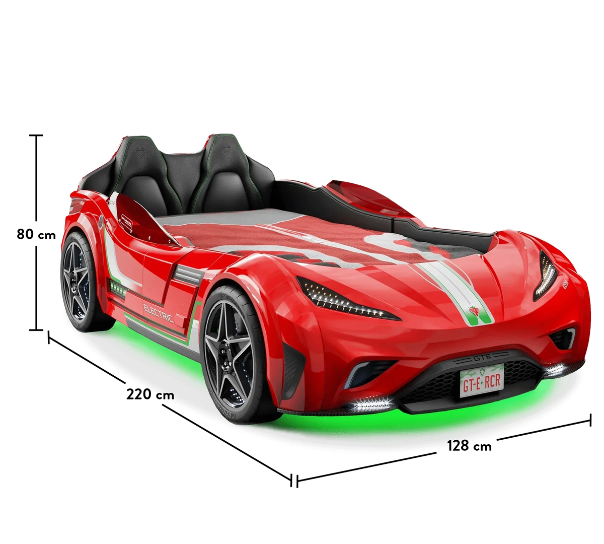 Легло-кола «GTE» + звук и LED осветление, с кожена тапицерия, цвят червен, за матрак 100х190см