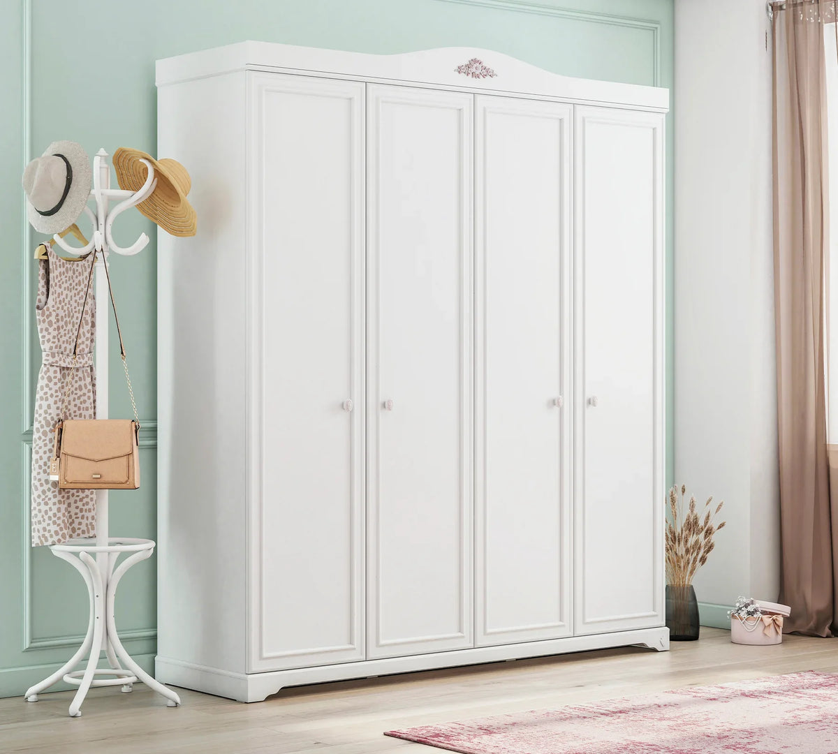 Четирикрилен гардероб «Rustic White» - ширина 202см