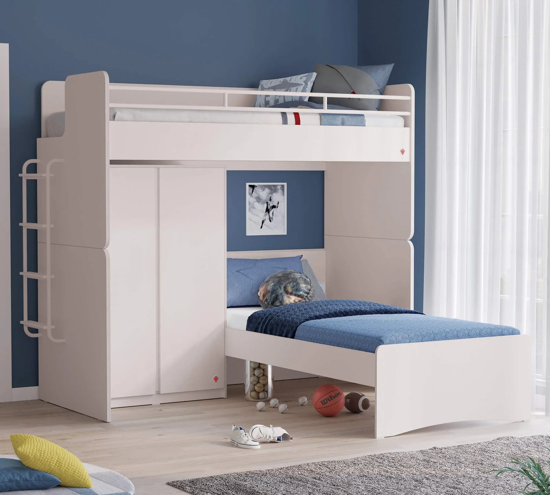 Горно легло за модулно двуетажно легло «Studio White»