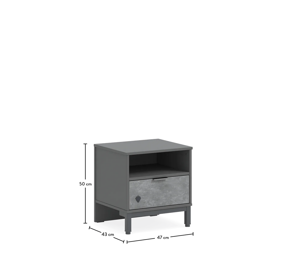 Нощно шкафче «Space Gray» + чекмедже и рафт, размер 47х50х43см