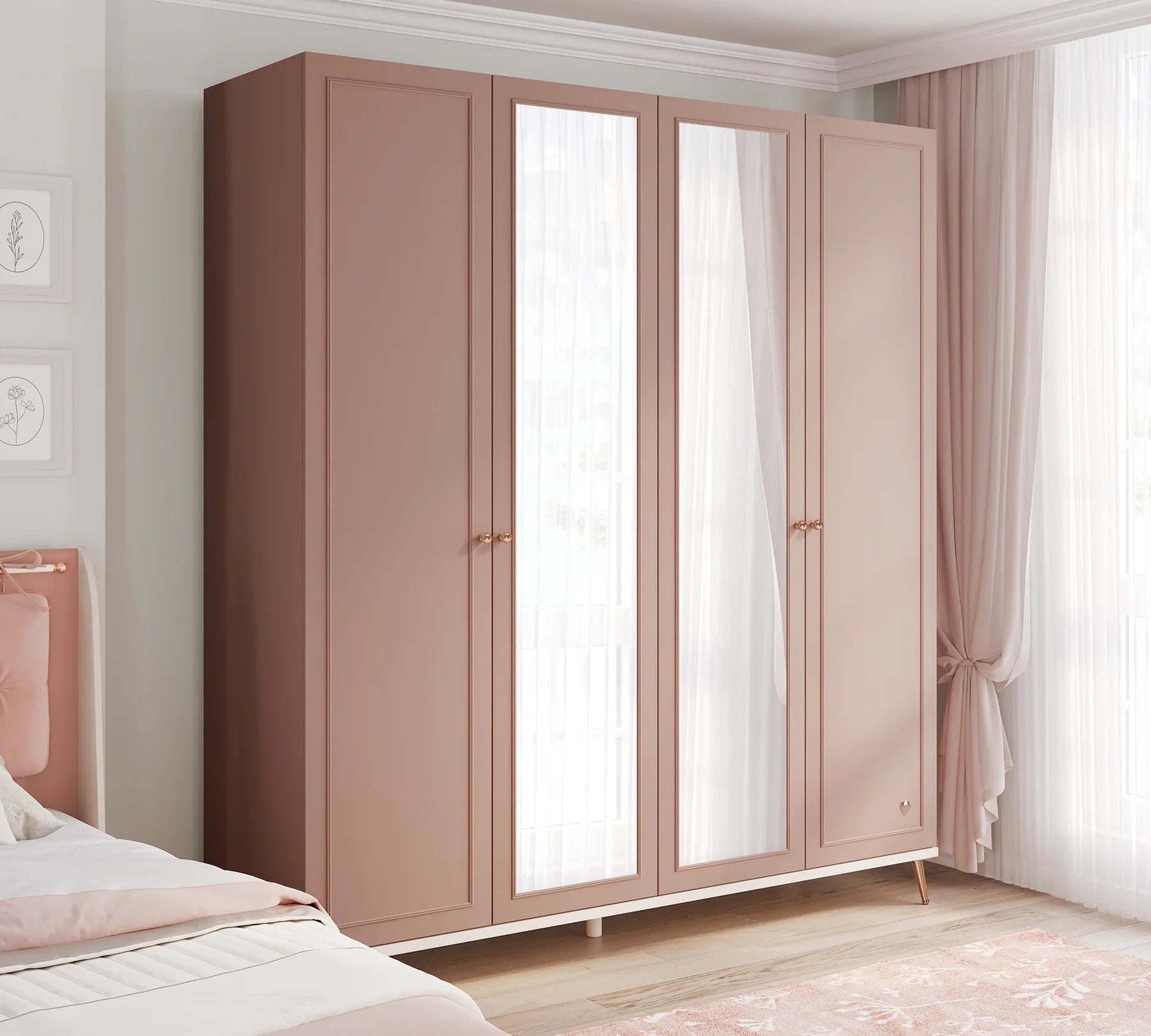 Четирикрилен гардероб «Elegance» с огледална врата, ширина 200см