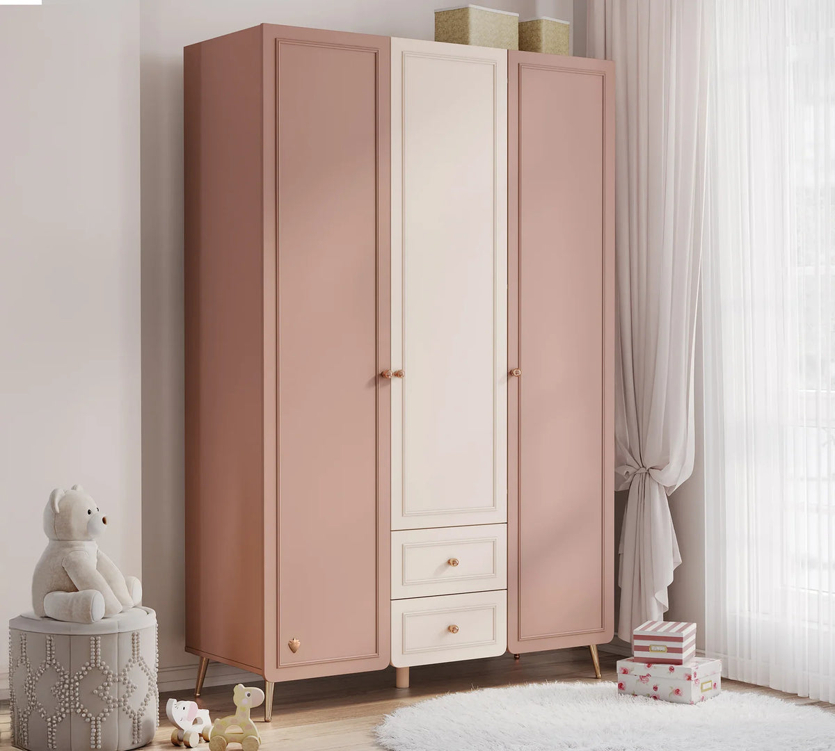 Трикрилен гардероб «Elegance baby» с две чекмеджета, ширина 129см