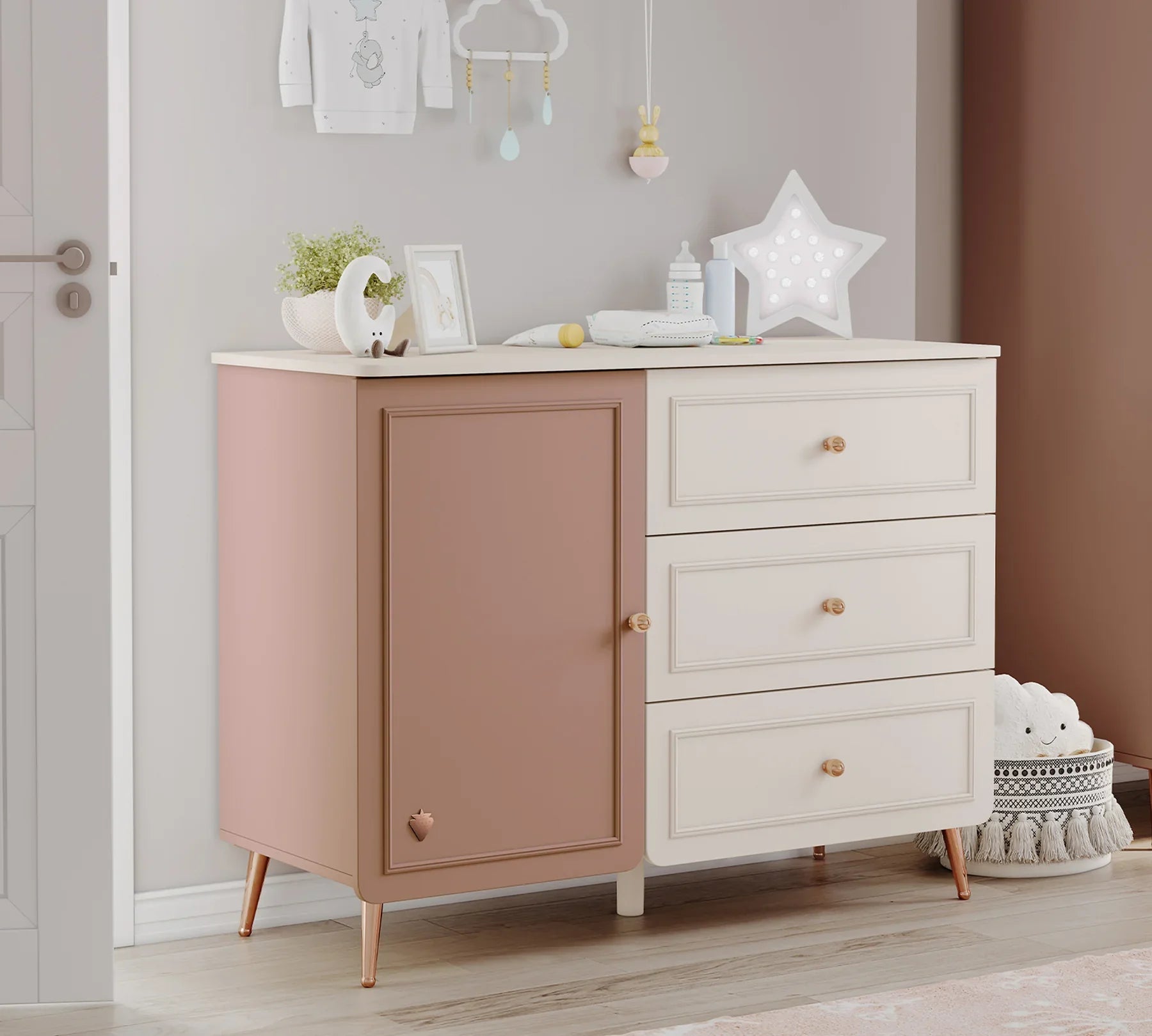 Скрин «Elegance Baby» с три чекмеджета и шкаф, размер 112х86х47см