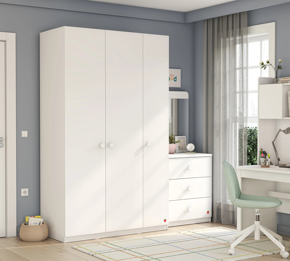 Трикрилен гардероб «Varia White» - ширина 127см