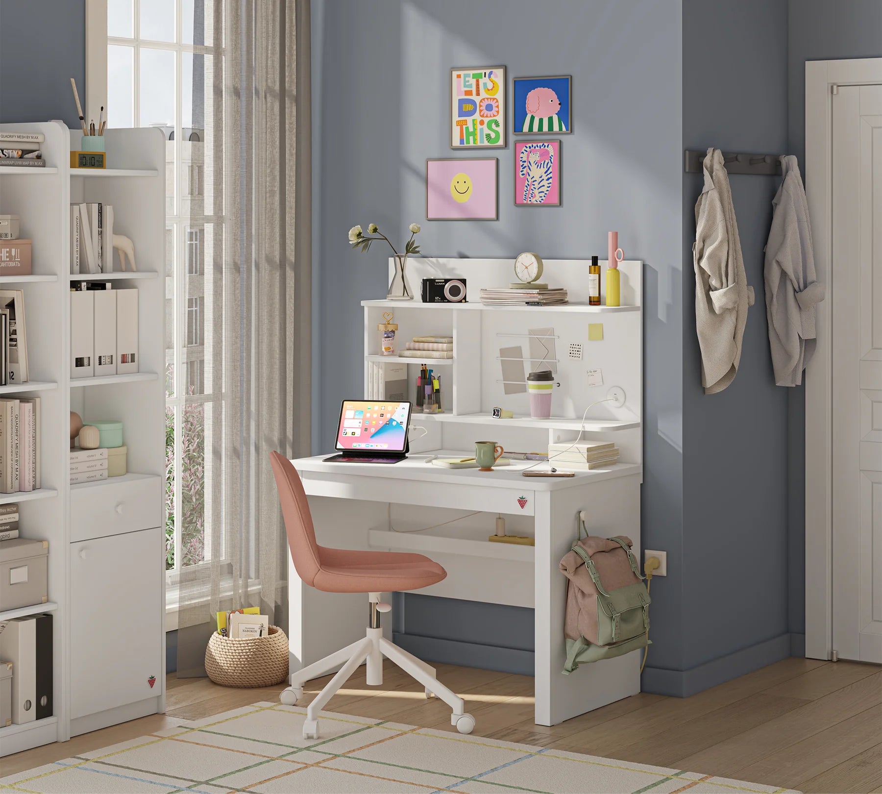 Надстройка за бюро «Varia White» + USB зарядна станция, размер 102x71x21см