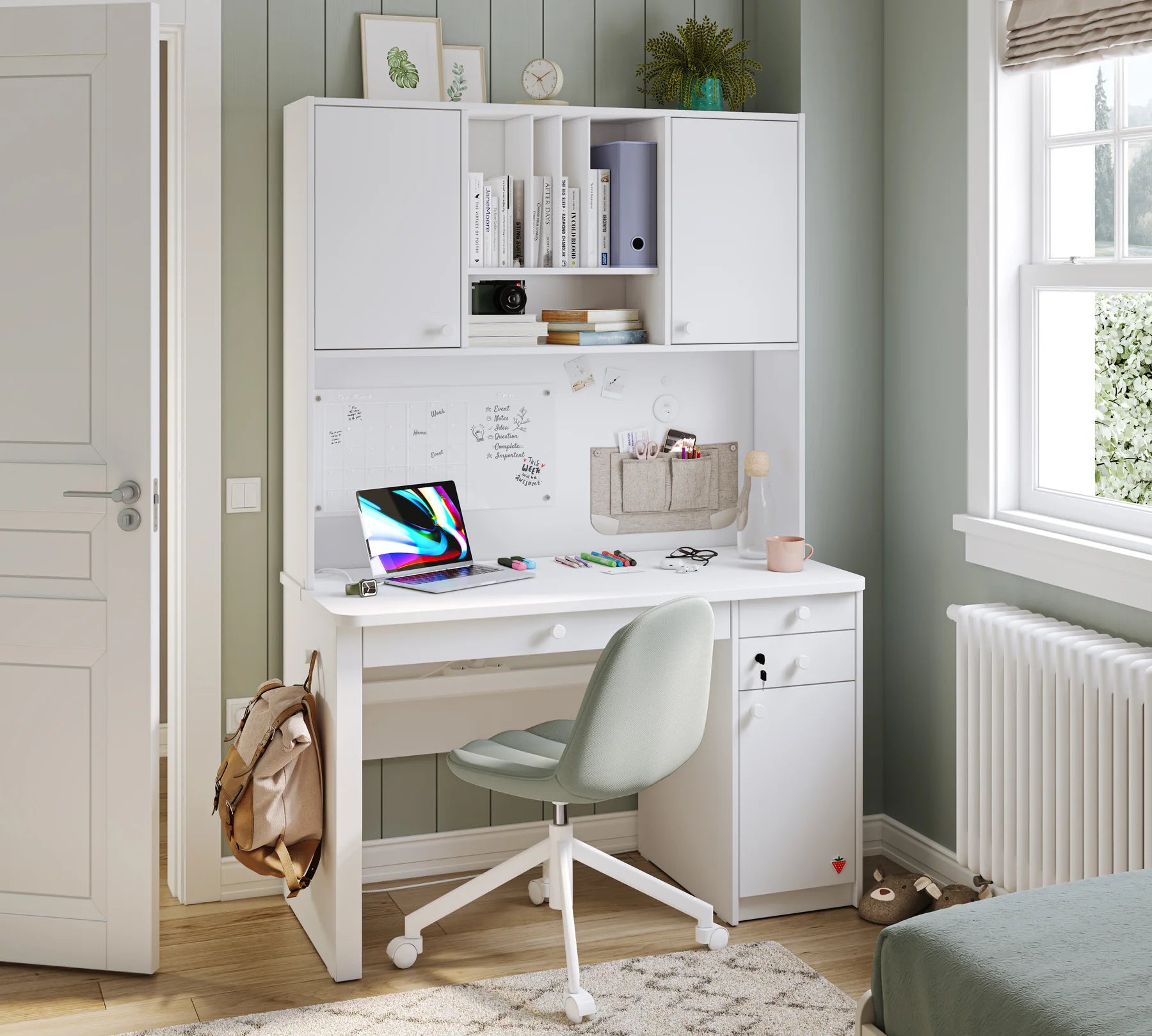 Надстройка за бюро «Varia White» + USB зарядна станция, размер 122x118x30см