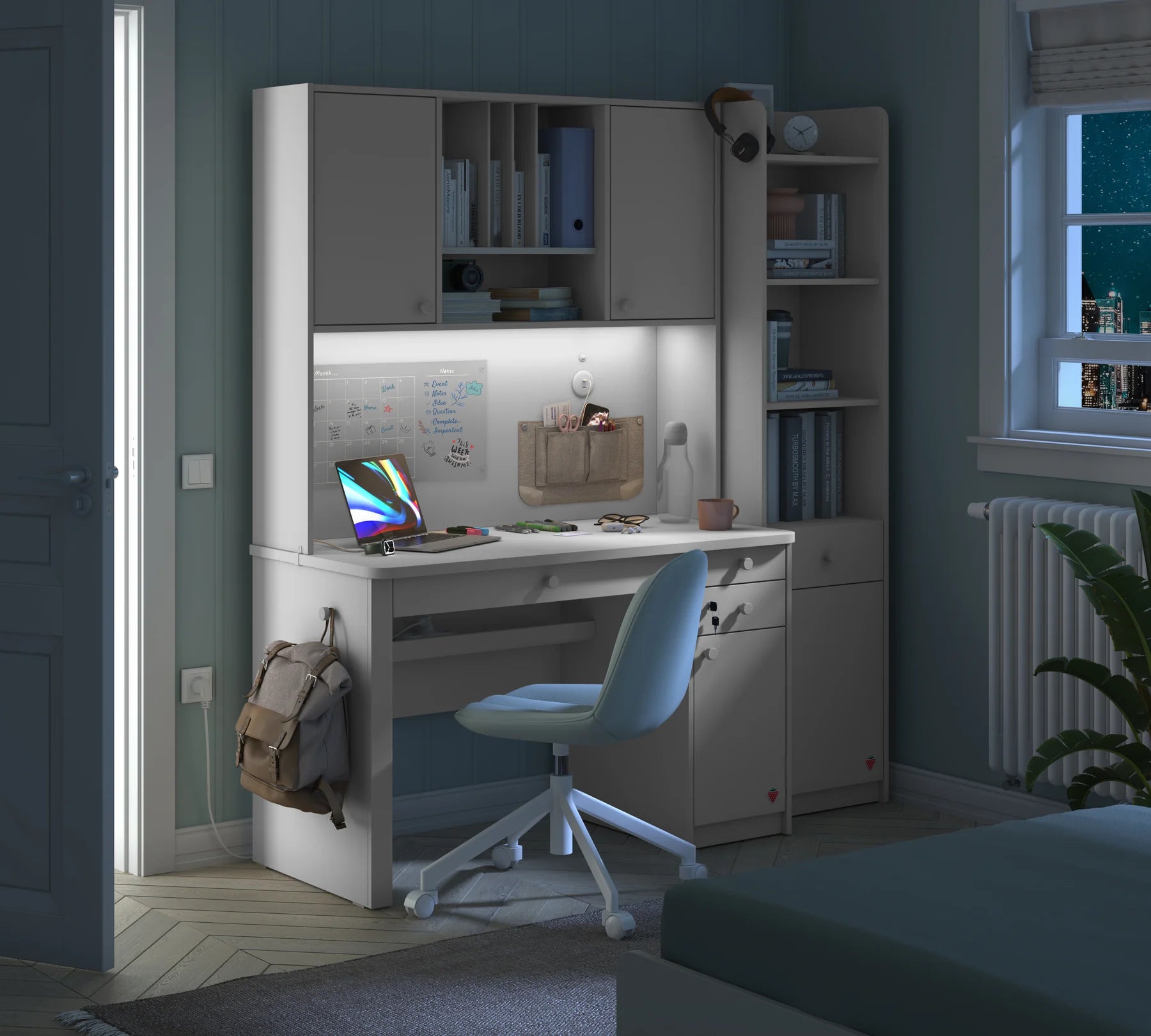 Надстройка за бюро «Varia White» + USB зарядна станция, размер 122x118x30см