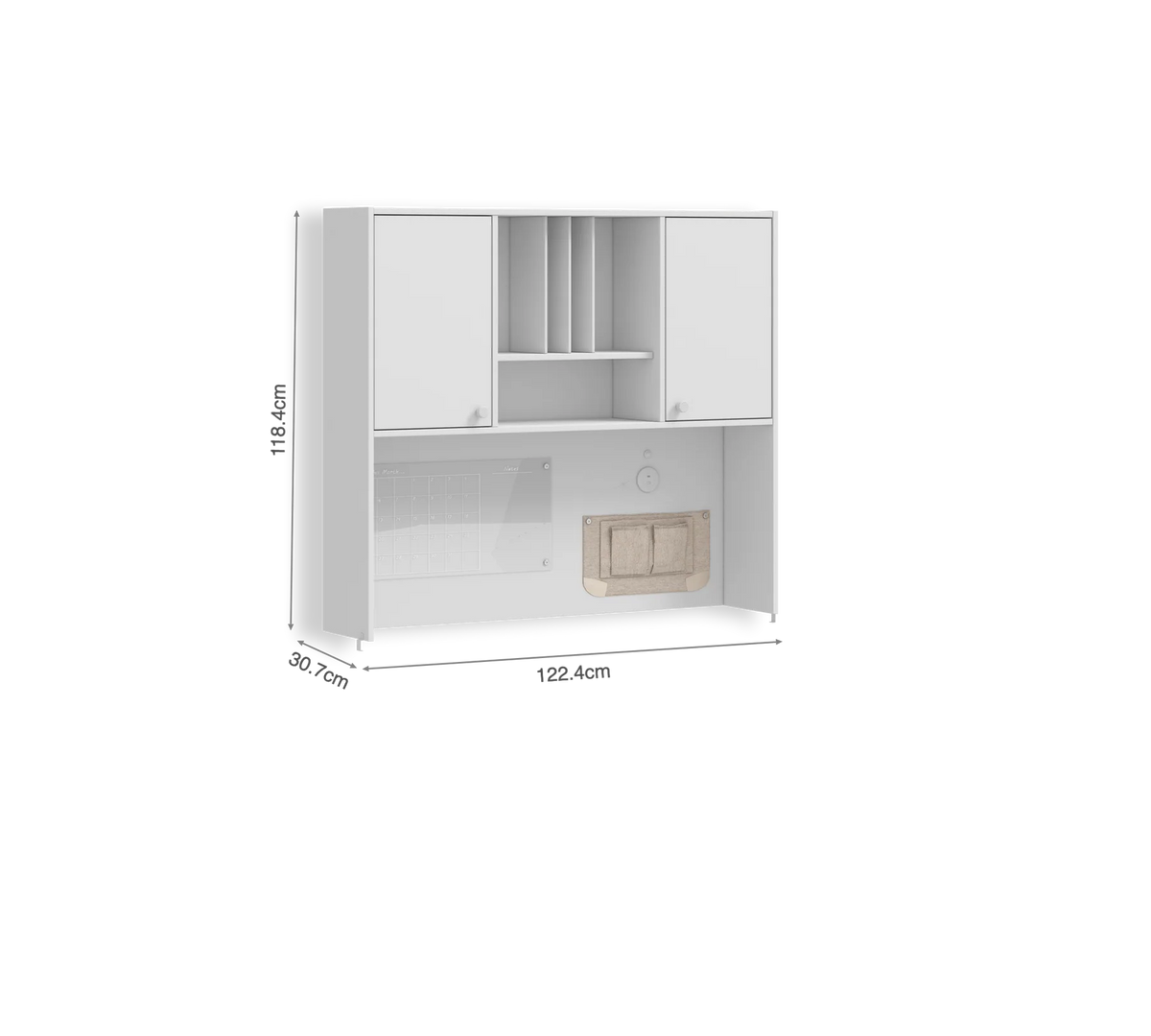 Надстройка за бюро «Varia White» + USB зарядна станция, размер 122x118x30см
