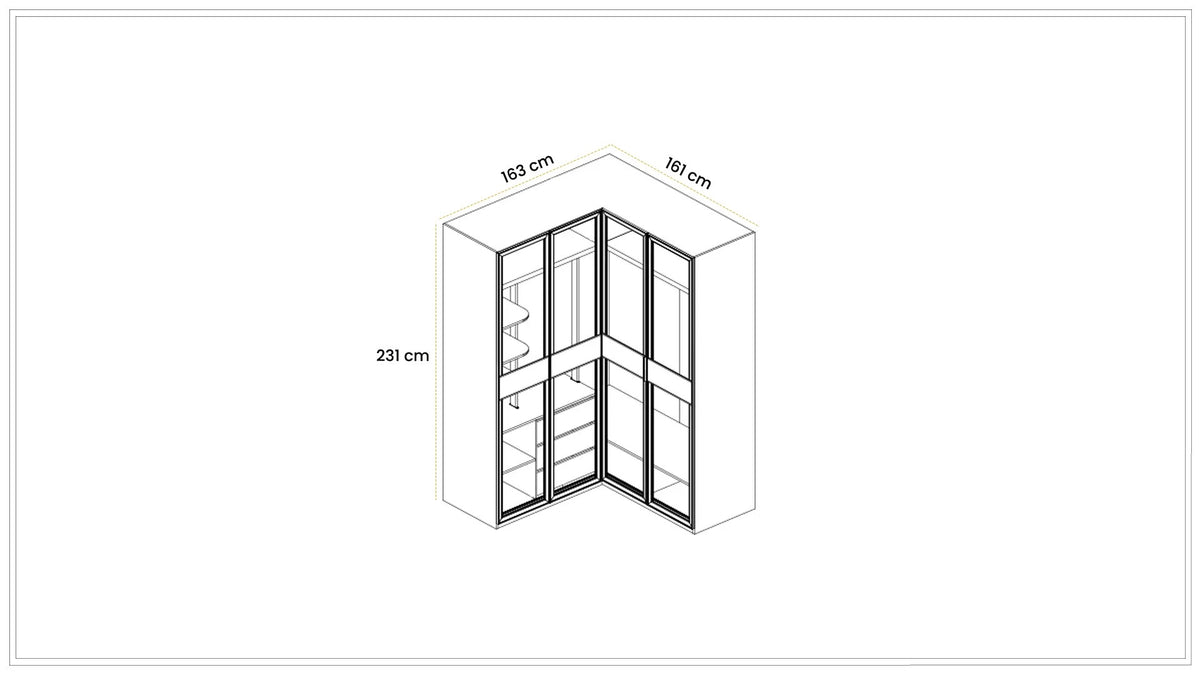 Ъглов гардероб «Akyol» стъклени врати, ширина 163см