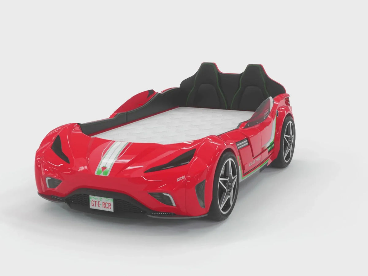 Легло-кола «GTE» + звук и LED осветление, с кожена тапицерия, цвят червен, за матрак 100х190см