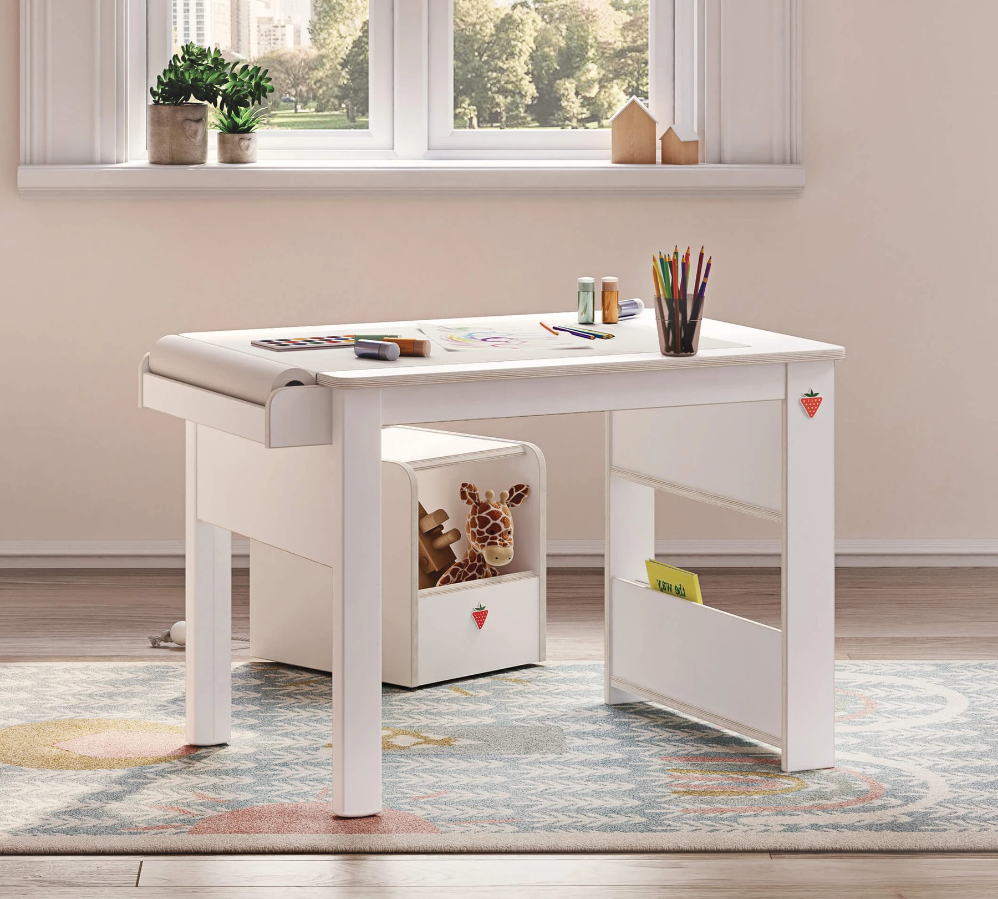 Игрално бюро «Montes White» + етажерка, размери 89х60х59см