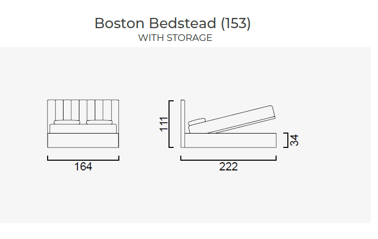 Тапицирано легло «Boston» + табла с осветление - с място за съхранение, повдигащ механизъм