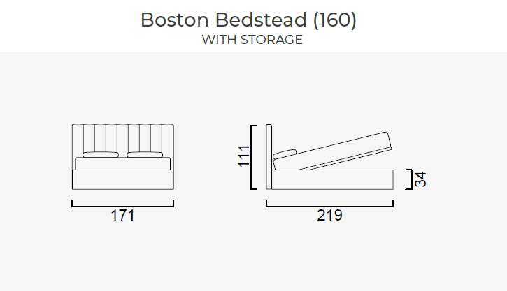 Тапицирано легло «Boston» + табла с осветление - с място за съхранение, повдигащ механизъм