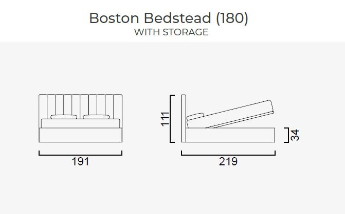 Тапицирано легло «Boston» + табла с осветление - с място за съхранение, повдигащ механизъм