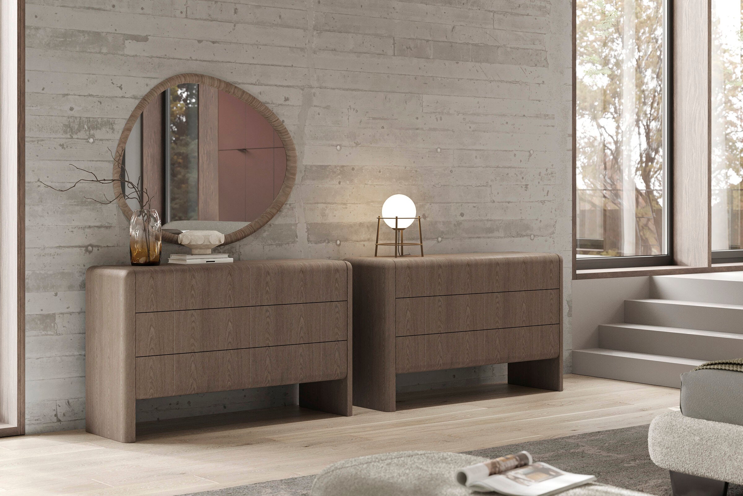 Скрин «Opal» с три чекмеджета, стъклени чела и страници, размер 130х76х45см