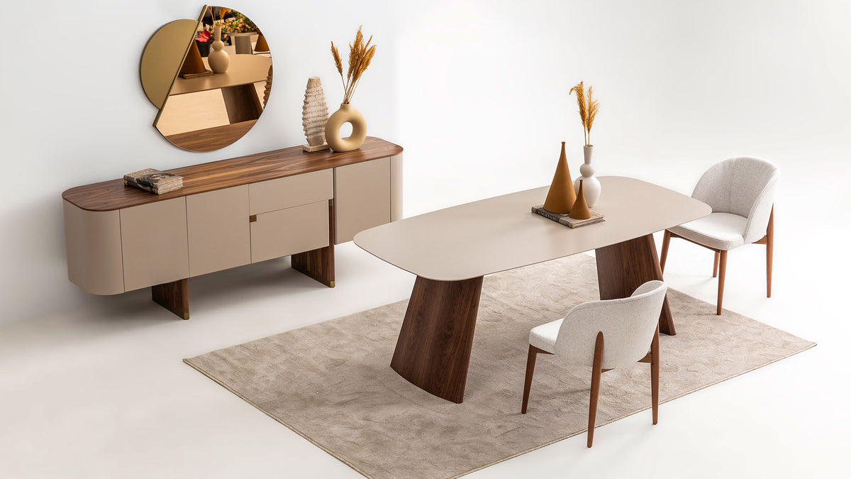 Трапезна маса «Delta Bej Walnut» + керамичен плот и естествен фурнир