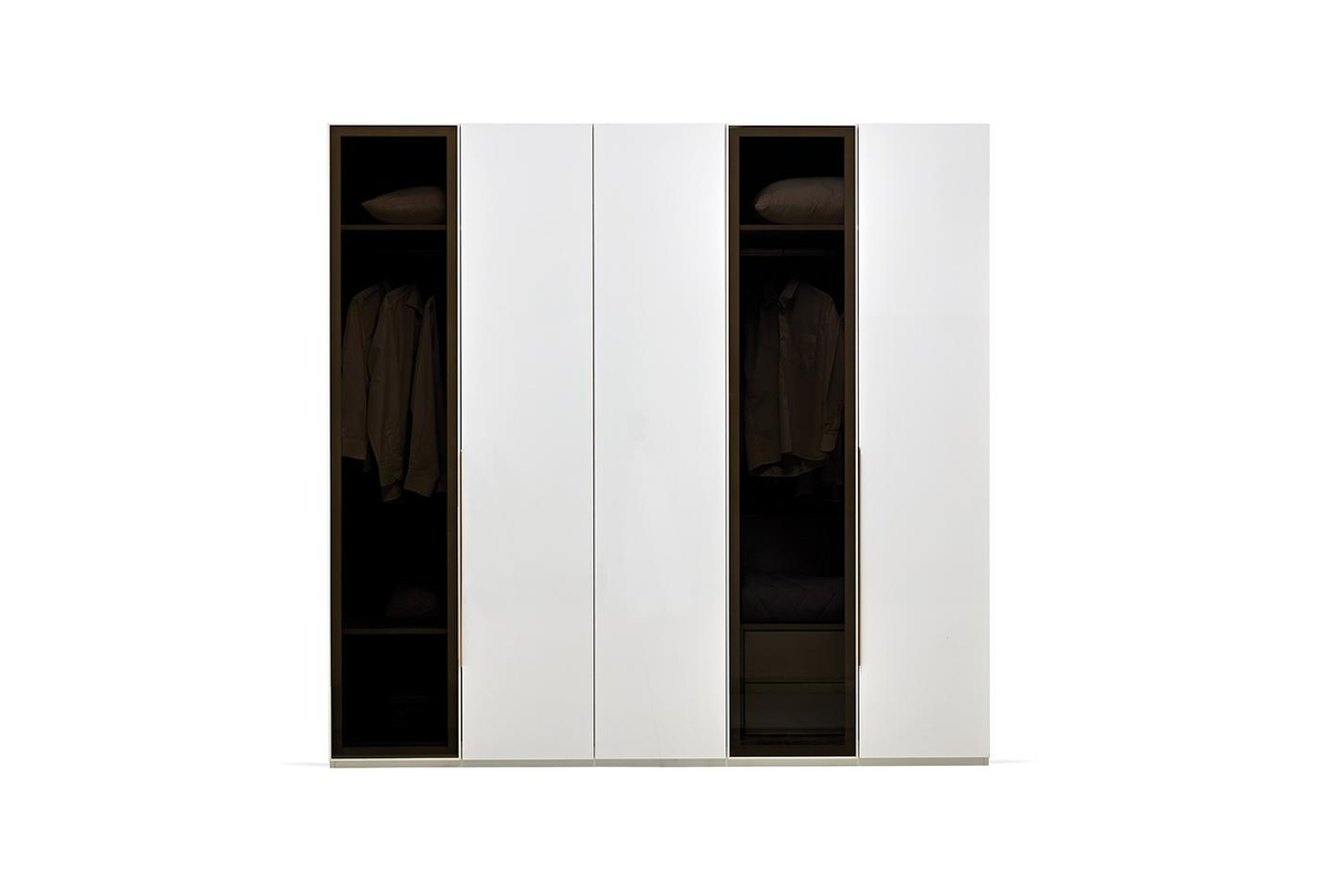 Петкрилен гардероб «Legato White» + стъклени врати, ширина 226см