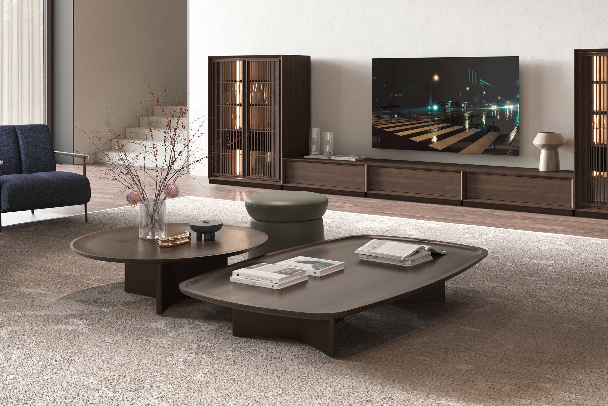 Холна маса «Riva Round» с естествен фурнир, размер 100х33х100см