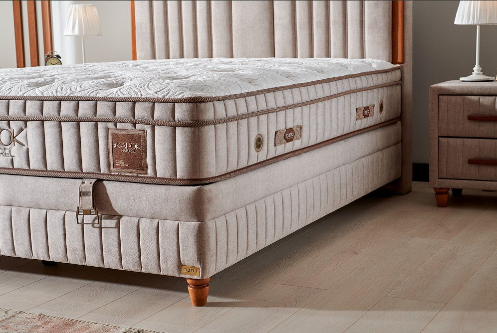 Тапицирана основа за легло «Kapok Naturel» с място за съхранение, повдигащ механизъм, система за безшумно затваряне